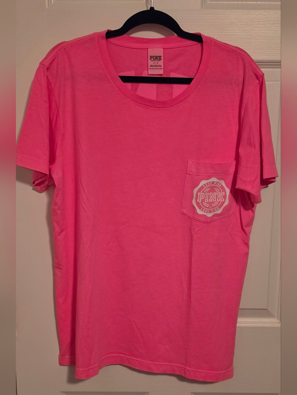 PINK Victoria's Secret Hot Pink Crewneck Pocket Tee Tshirt